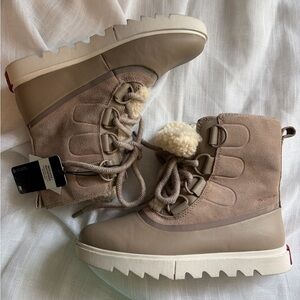 SOREL | Joan of Arctic Next Lite Winter Boots in Taupe Beige and Cream Shearling